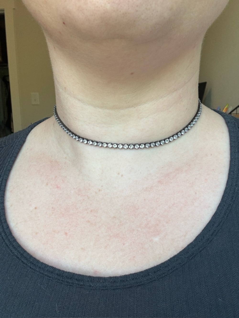Rhodium Plated CZ Tennis Choker Necklace Minimalist Crystal Rhinestone Y2K